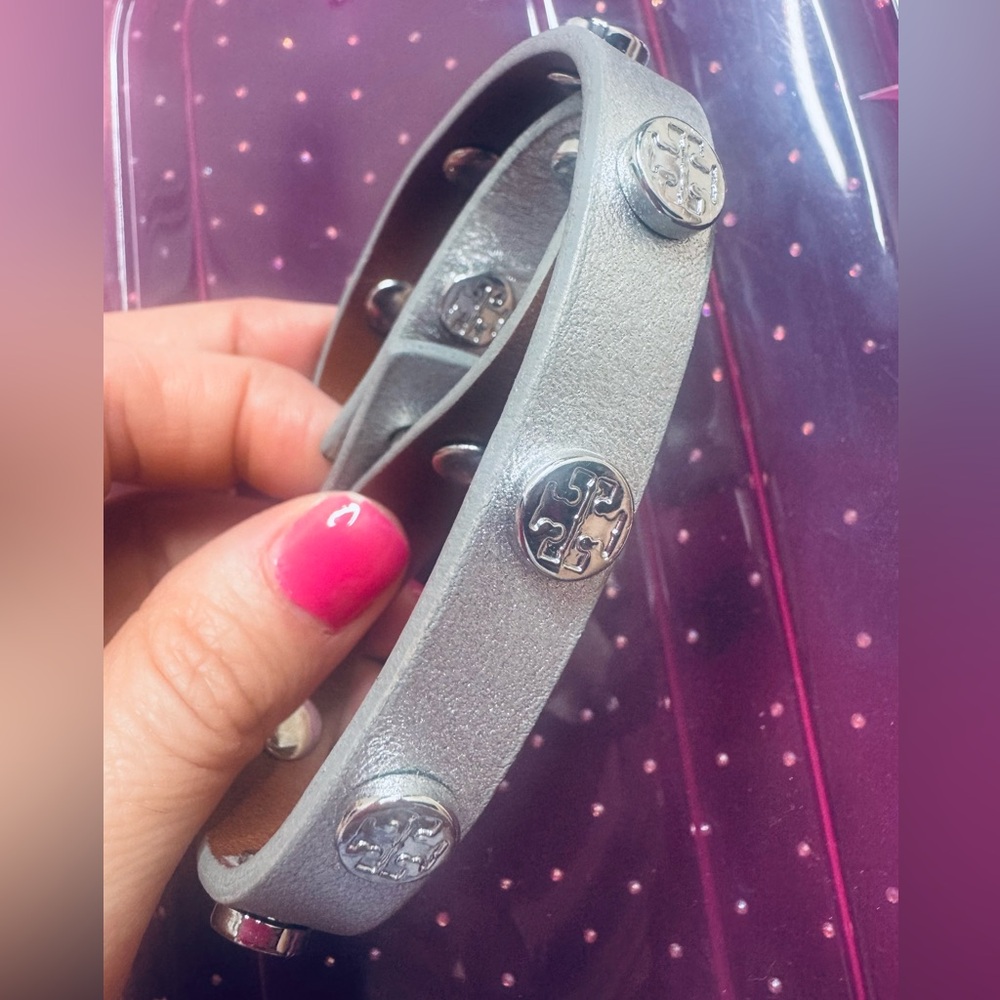 Silver Logo Tory Burch Studded Bracelet